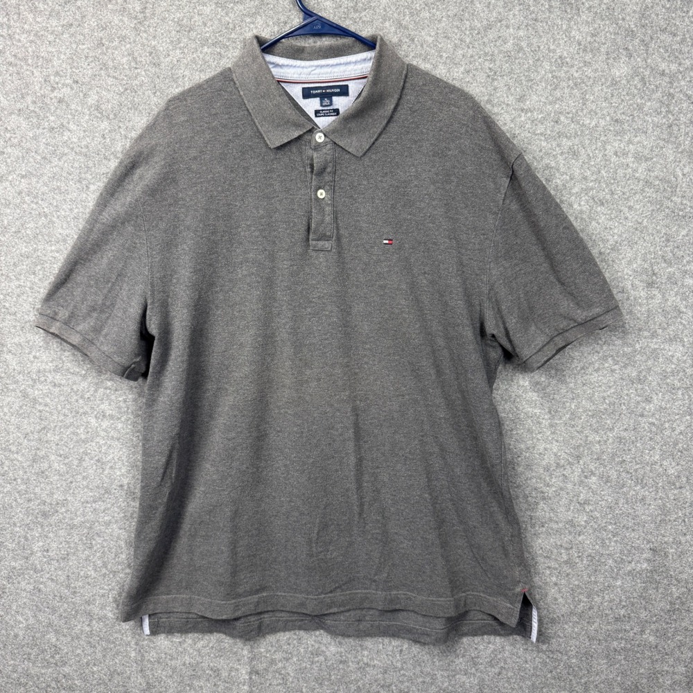 Tommy Hilfiger Mens XL Grey Classic Fit Short Sleeve Pique Cotton Polo Shirt